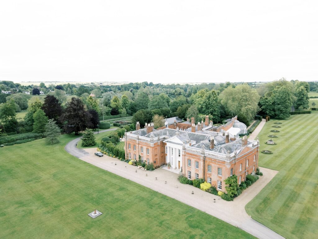 Avington Park seen from above, one of the best UK weekend wedding venues