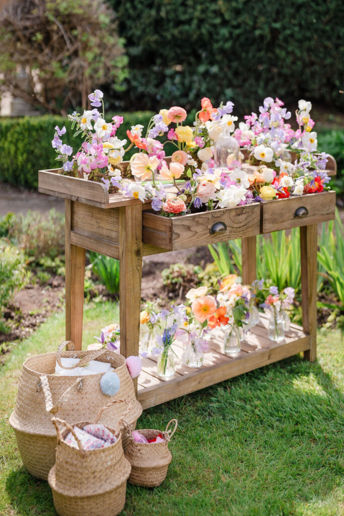 A flower bar for a short notice wedding planned at Four Seasons Hampshire by Ella Hartig